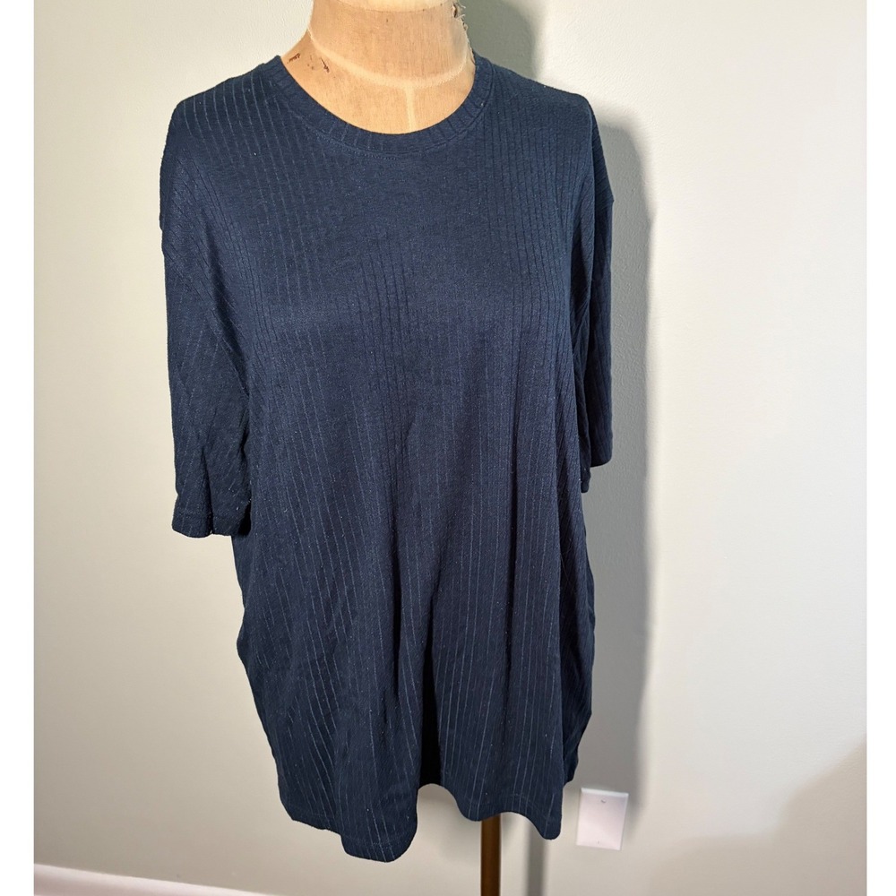 J. Ferrar Mens XL Navy Blue Ribbed Short Sleeve Crewneck T-Shirt